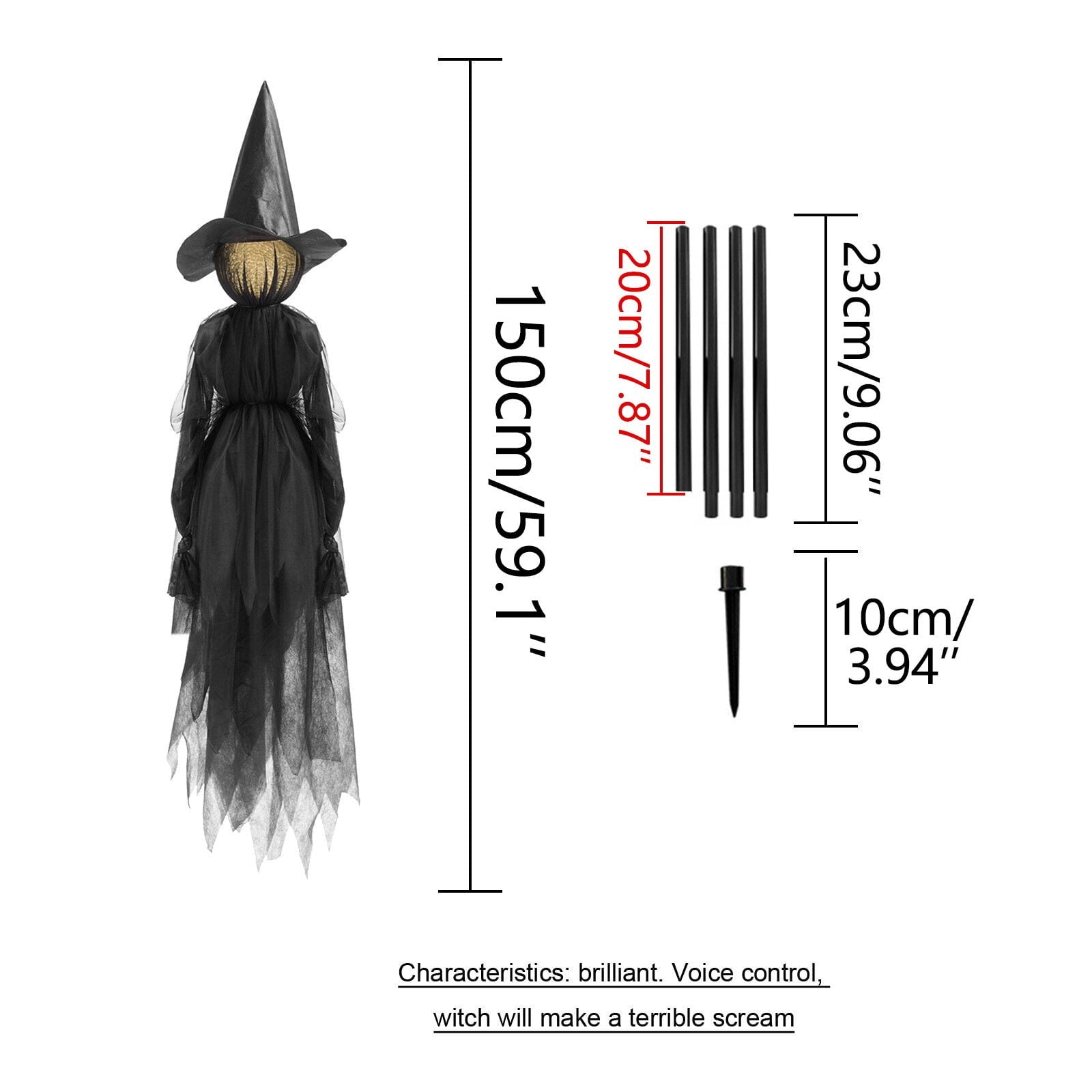 Halloween Glowing Holding Hands Witch, Large Light Up Holding Hands Screaming Witches,Sound-Activated Sensor, Halloween Decor Outdoor, for Home Outside Yard Lawn Garden Party (3Pcs No Voice)