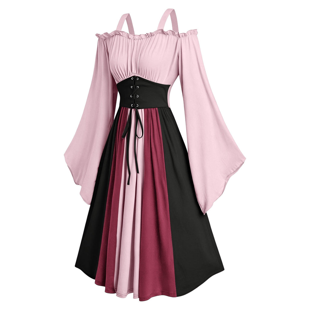 Gothic Dresses for Women Medieval Renaissance Halloween Costume Lace Up Corset High Low Ruffle Hem Square Neck Vintage Gown