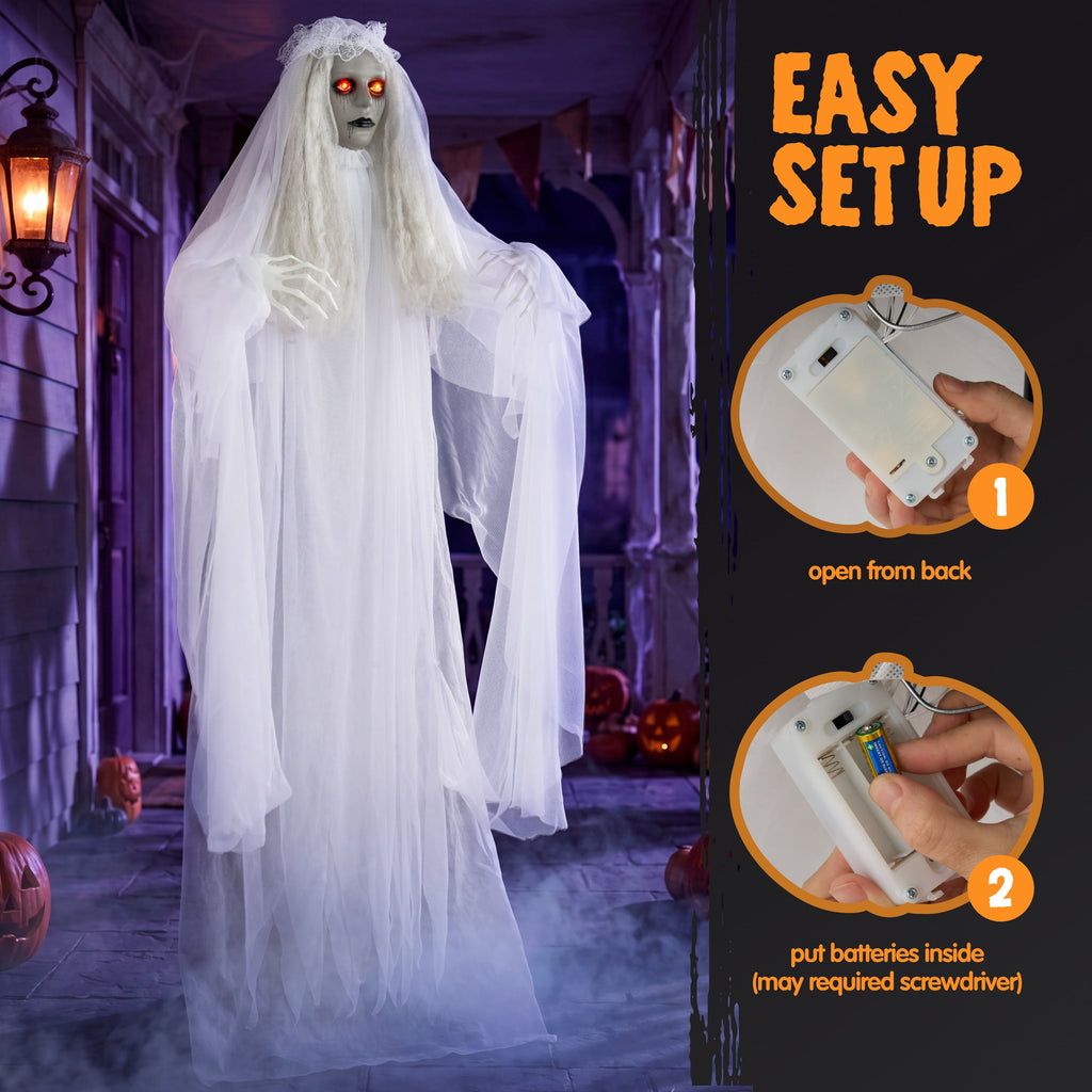 Joyfy 67" Standing Grim Reaper with Chain, Large Halloween Decorations Outdoor, Life Size Animatronics Skelton, Sound-Actived Party Decor with Creepy Sound & LED Eyes, Scary Haunted House Props