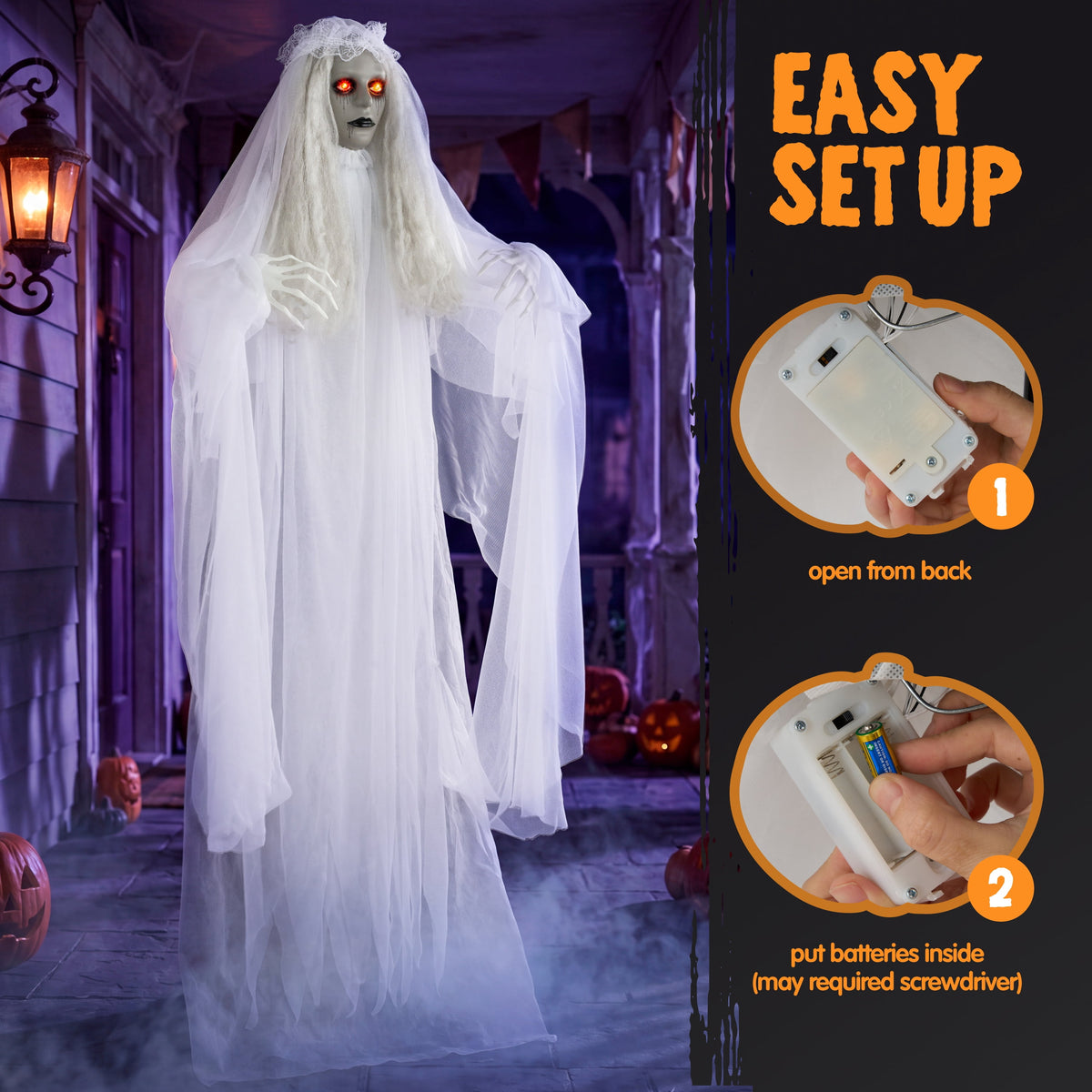 Joyfy 67" Standing Grim Reaper with Chain, Large Halloween Decorations Outdoor, Life Size Animatronics Skelton, Sound-Actived Party Decor with Creepy Sound & LED Eyes, Scary Haunted House Props