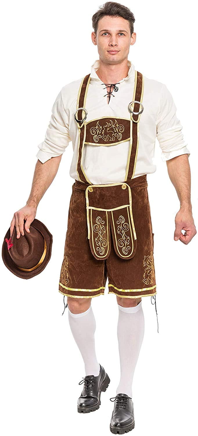 Joyfy Men's German Bavarian Oktoberfest Costume Set, Beer Costume Hat for Adults Halloween Fancy Dress Costumes and Beer Festival