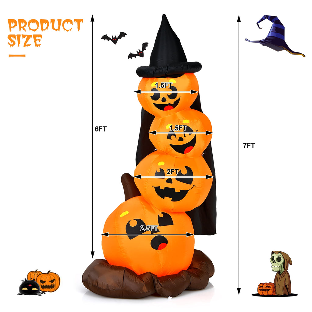 Costway 6.8FT Halloween Inflatable Pumpkin Combo Blow up Pumpkins w/ Witch’s Hat
