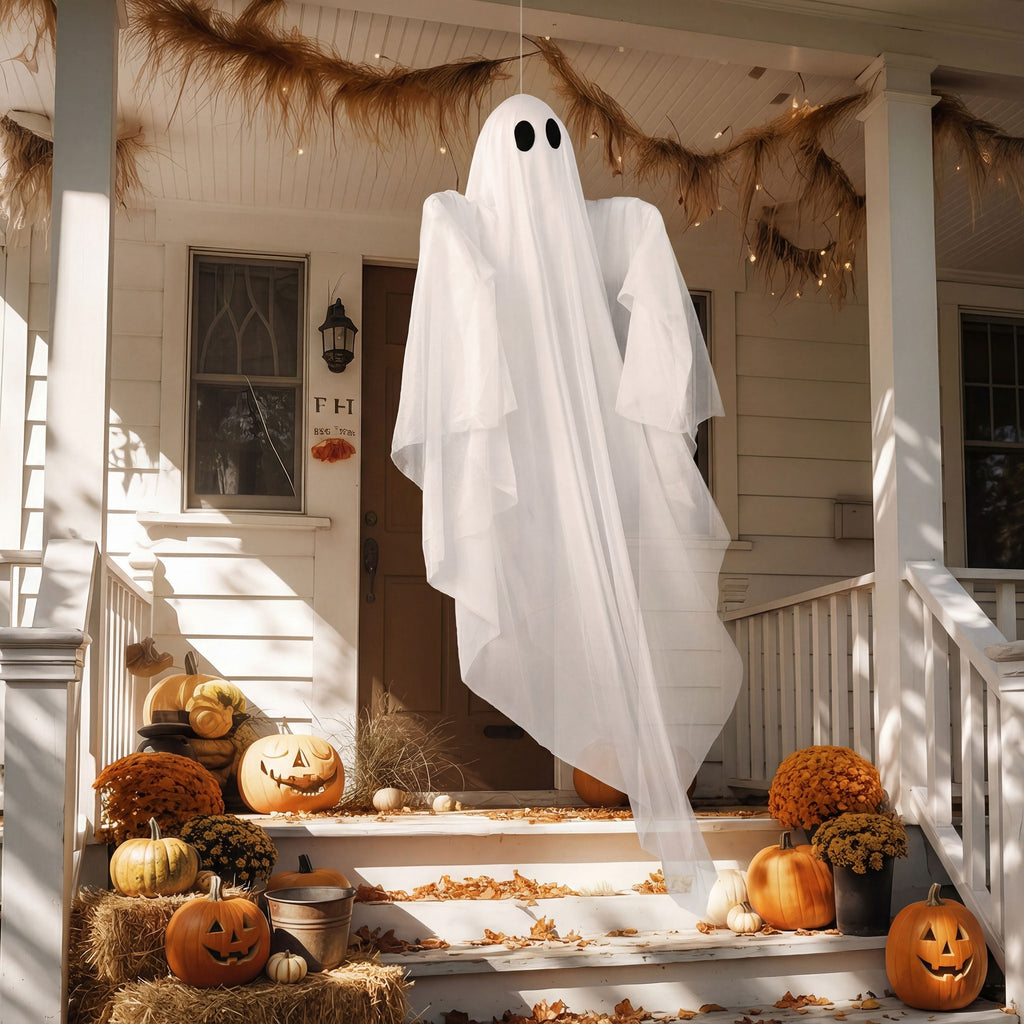 Joyfy 47inch Halloween Decorations Outdoor Hanging Ghost,Light up White Ghosts with Spooky Warm White LED Light,Halloween Outdoor Yard Porch Decorations,Haunted House Decorations
