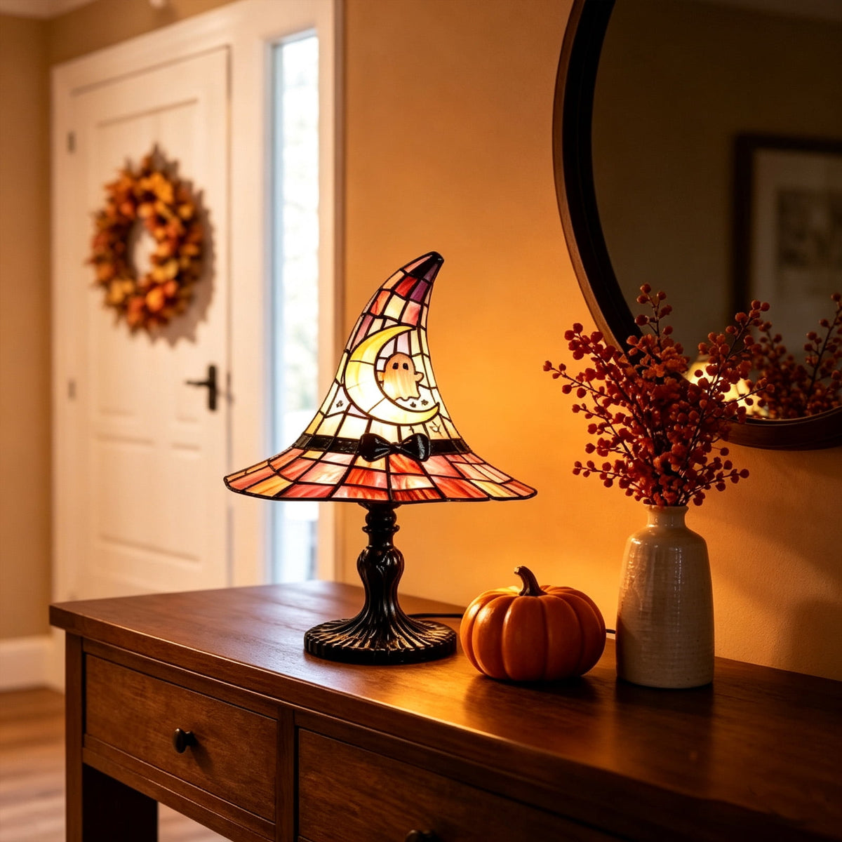 Halloween Decor Witch Hat Lamp, LED Halloween Night Light, Halloween Decorations Indoor, Witchy Decor for Shelf Mantel Table, Gothic Home Decoration