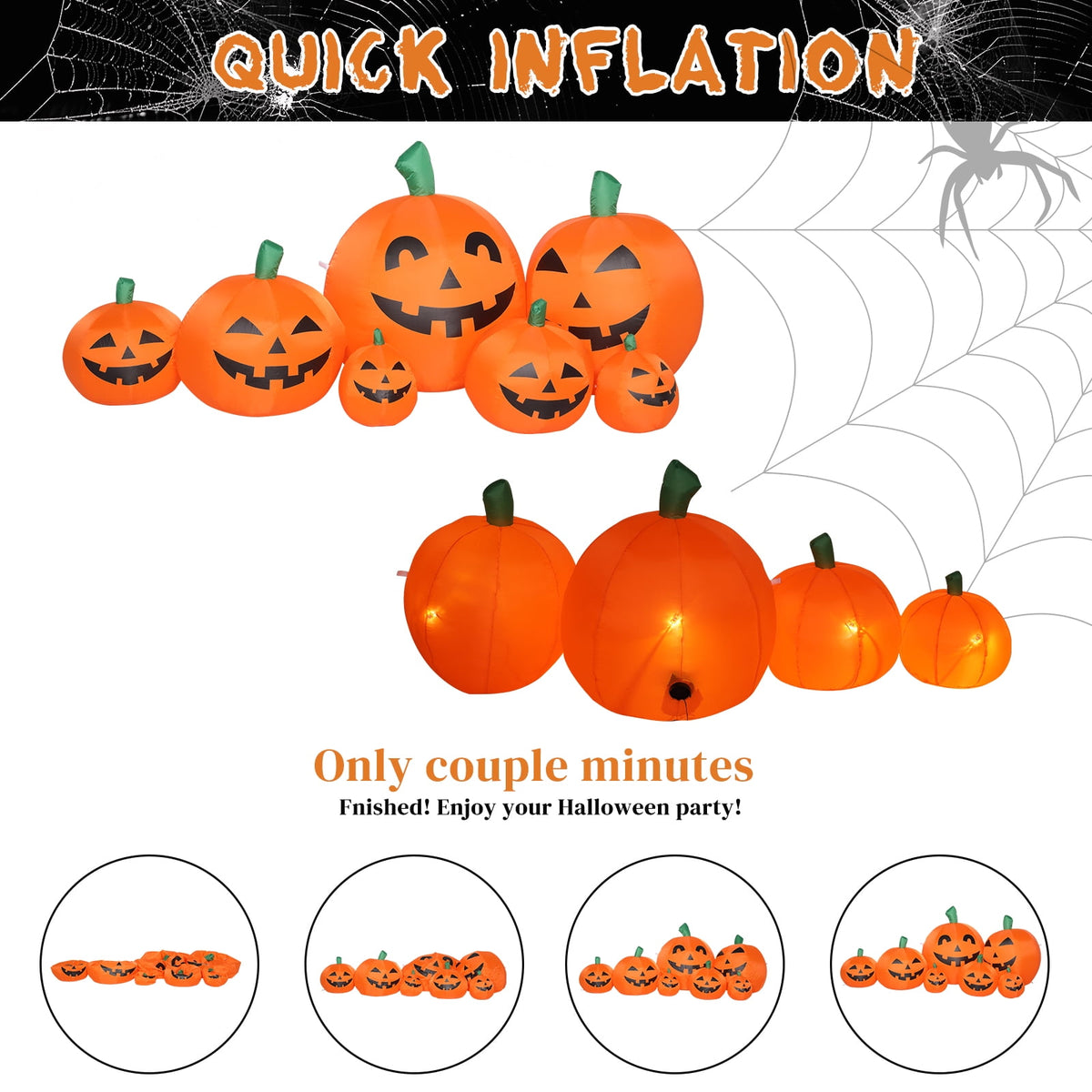 Zimtown 7 FT Halloween Inflatables Pumpkin, Halloween Decoration 7 Blow up Pumpkins w/ Build-in LEDs for Halloween Party