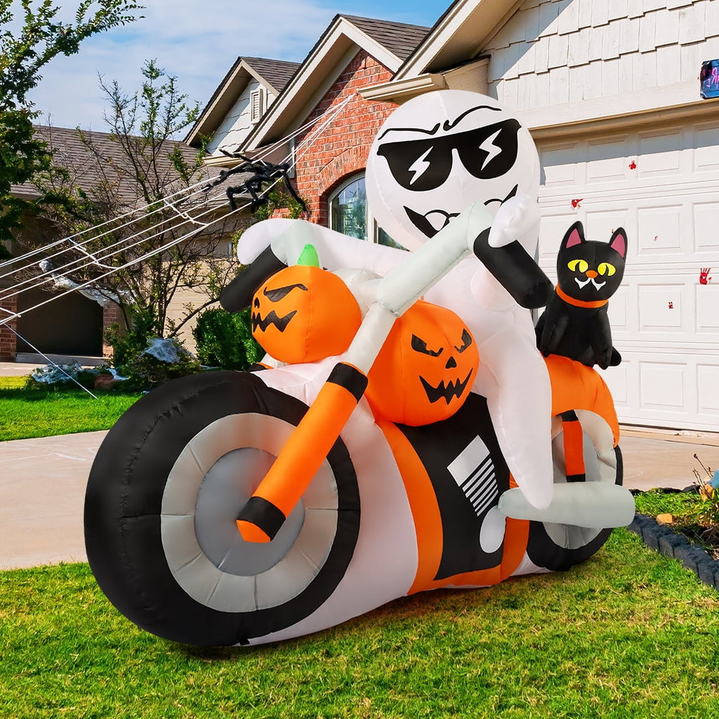 COMIN 6 FT Halloween Inflatables Ghost Outdoor Decorations Blow Up Yard Pumpkin Cat Motorcycle with Built-in LEDs for Indoor Party Garden Lawn Decor