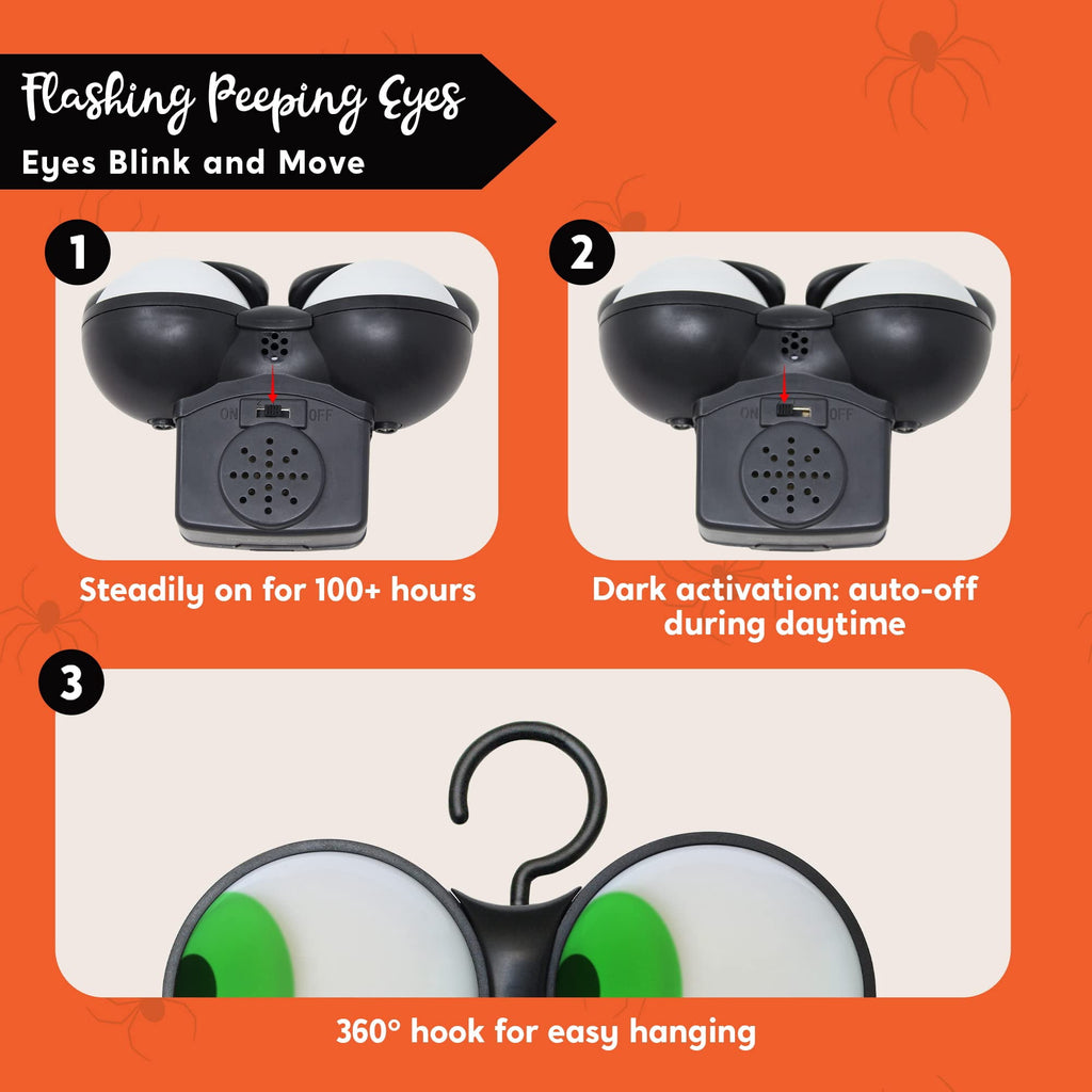 Joyfy 3 Pack Halloween Flashing Spooky Eyes Lights Decorations Outdoor Indoor, Dark-activated Battery Operated Glowing Eyes with Timer,Hangable Halloween Light Decorations for Car Yard Lawn Garden