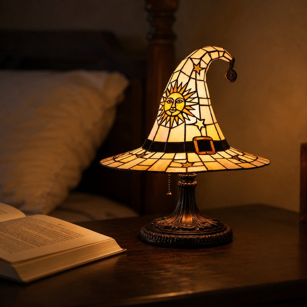 Clearance Halloween Table Lamp Decorations, Witch Hat Lamp Gifts - Handcrafted Retro Resin Witch Lamp, USB Powered Gothic Wizard Hats Night Light, Home Decor Accent Lamps for Bedroom