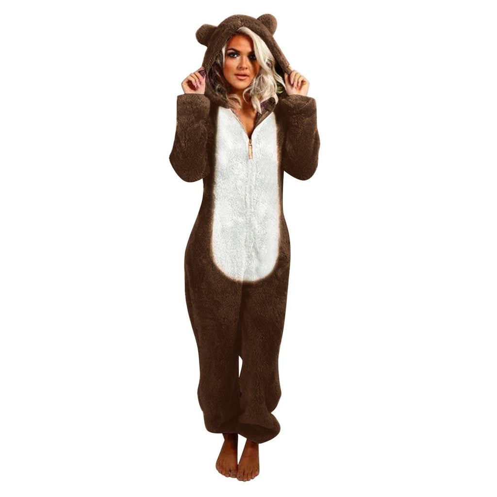 QATAINLAV Sherpa Fleece Jumpsuit for Women Winter Warm Fuzzy Onesie Pajamas Cute Cat Hooded Romper Casual Zip Up Overalls Sleepwear Black XL
