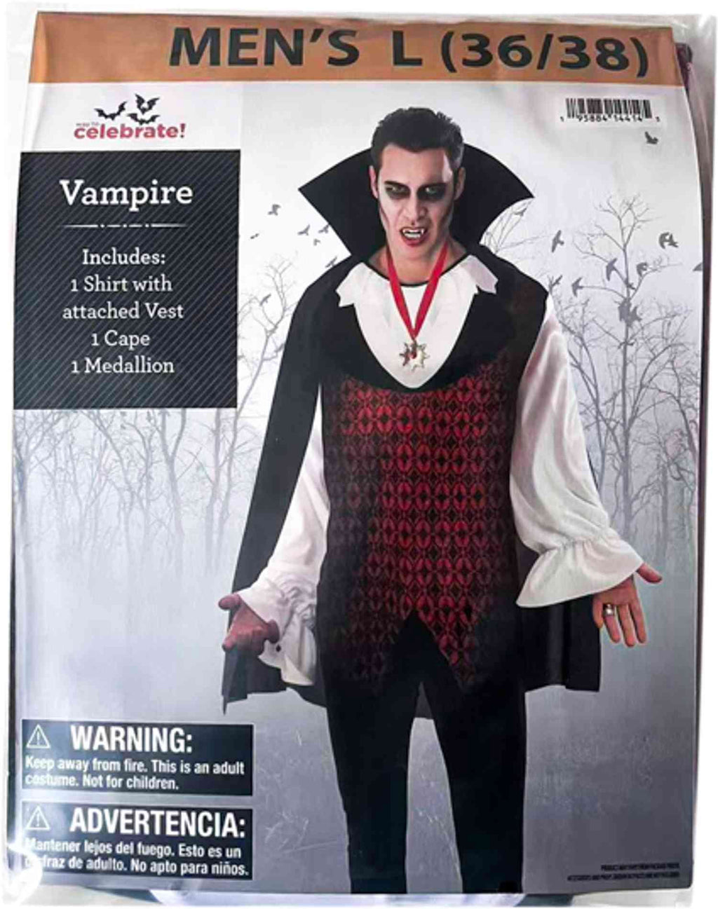 Vampire Halloween Costume for Adults, Men's Size XL (40/42), by Way to Celebrate