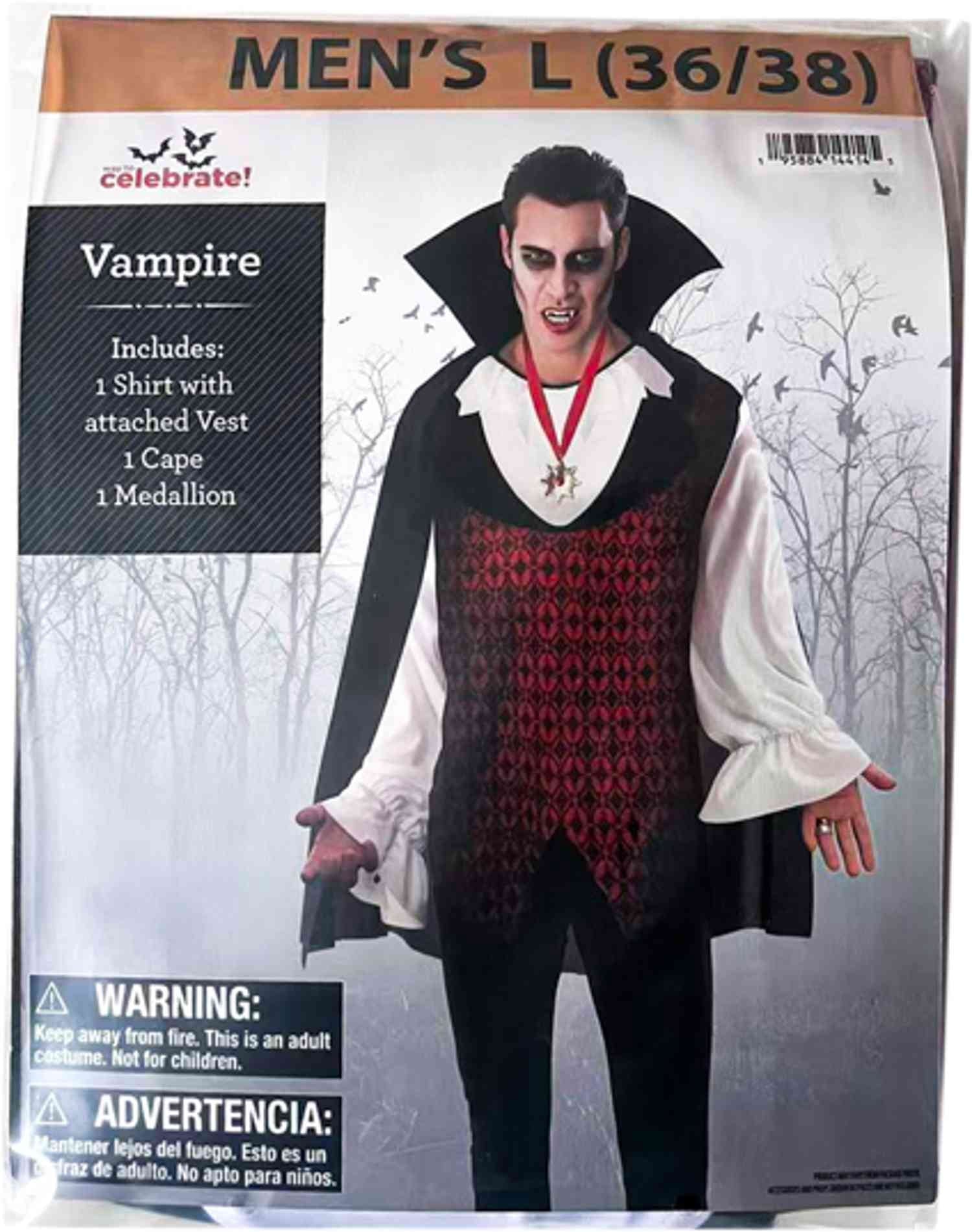 Vampire Halloween Costume for Adults, Men's Size XL (40/42), by Way to Celebrate