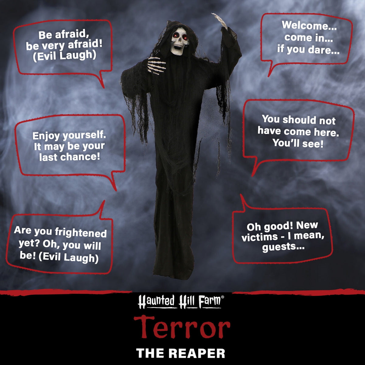 Haunted Hill Farm 5 ft Life-Size Animated Grim Reaper Prop w/ Chain and Rotating Head for Indoor or Outdoor Halloween Decoration, Battery-Operated