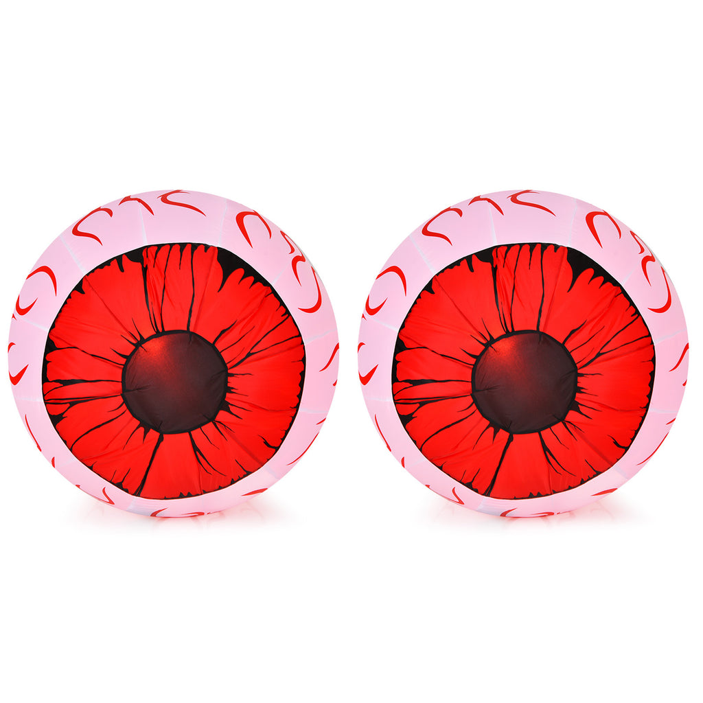 Gymax 2-Pack Inflatable Halloween Eyeballs 3ft Yard Decoration w/ Built-in LED Lights