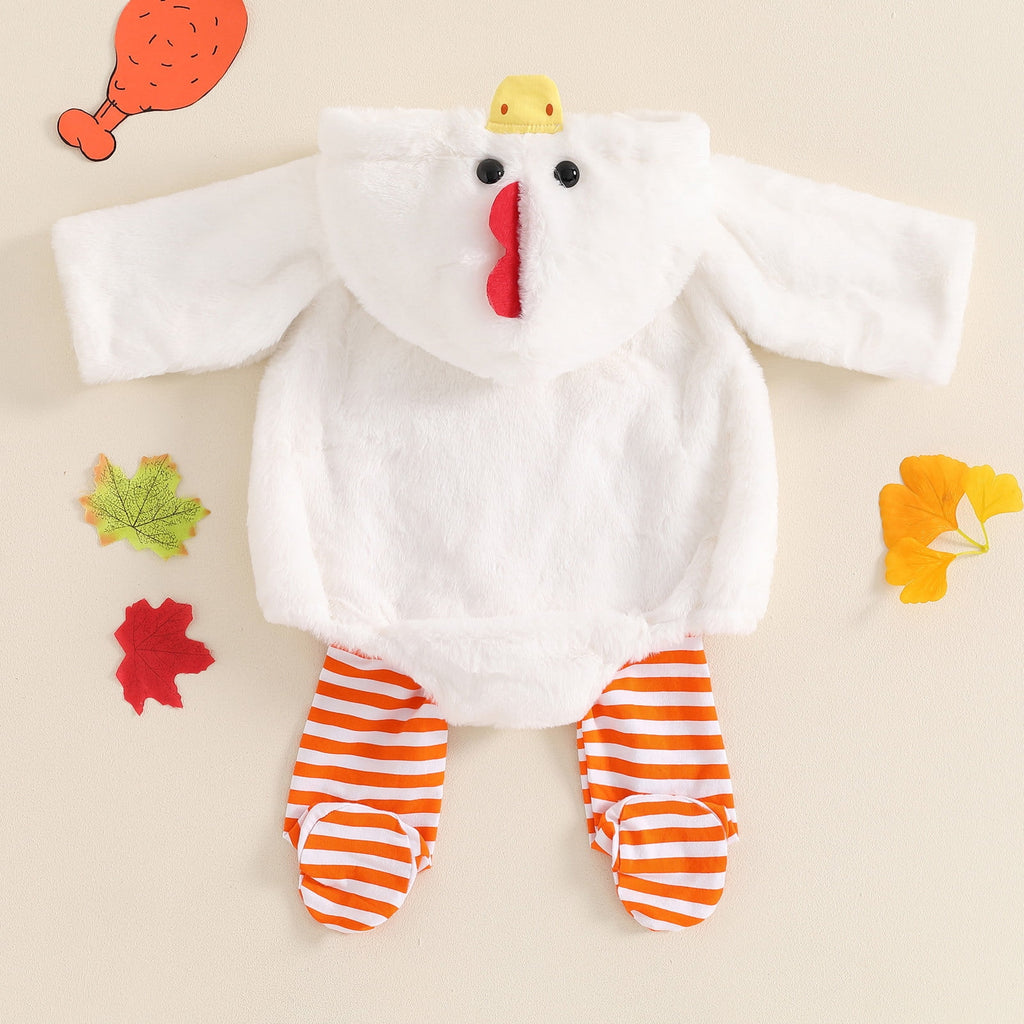 Gunia Baby Chicken Outfit Halloween Toddler Girl Boy Clothes Sets Flannel Fuzzy Romper Striped Leggings Outfits,Size 0-3 Years