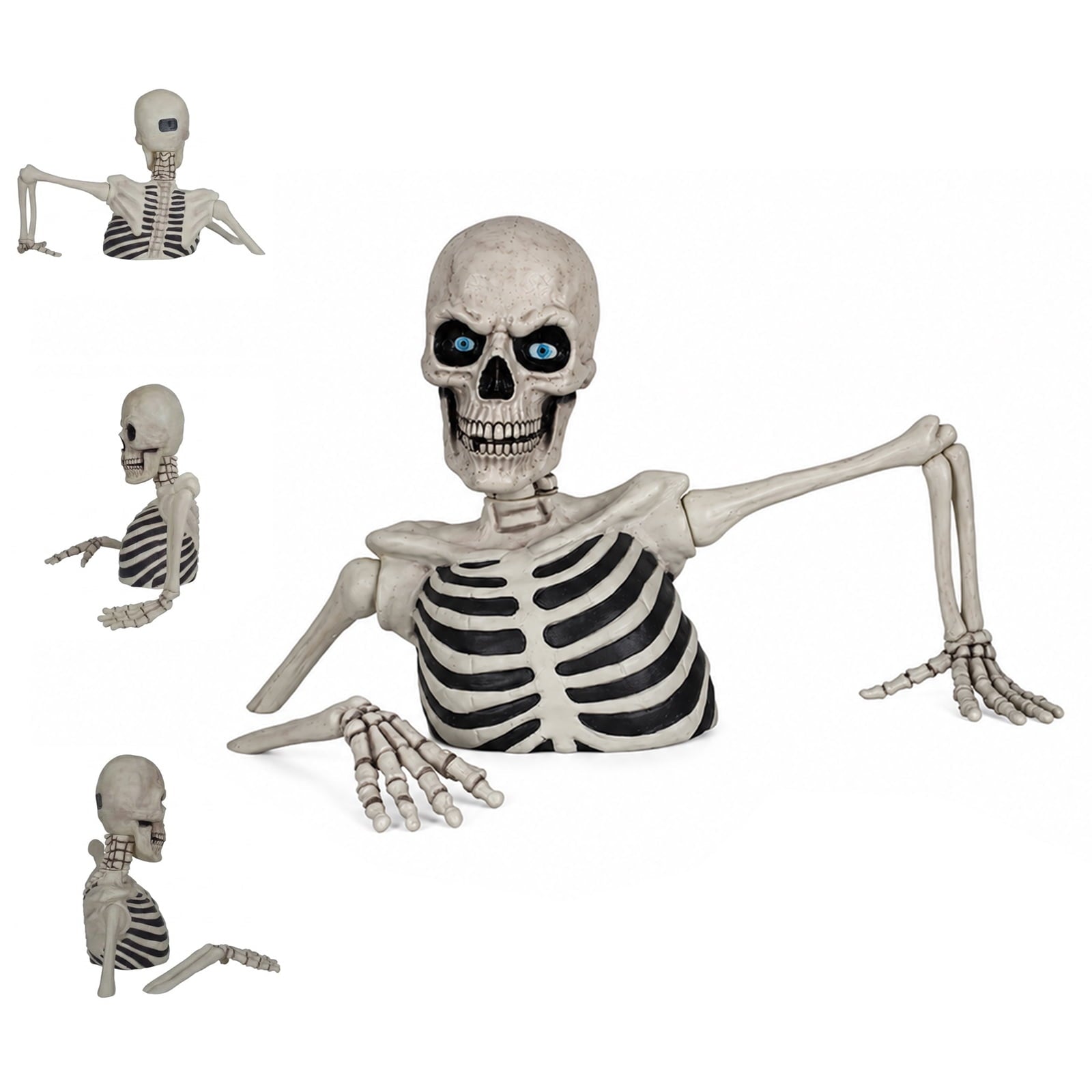 Giant Ground Breaking Half Skeleton Halloween Prop,11.8 Inch Animated Ghost Skeleton Decor with Sound Activated LCD Glowing Eyes,Outdoor Graveyard Haunted Yard Spooky Party Decoration