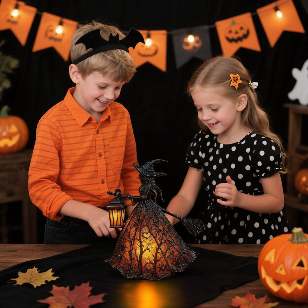 XEOVHV Halloween Witch Lamp, Light Up Witch Figurine, Spooky Table Night Light for Halloween Decoration, Stained Gothic Witches Led Lamp, Holiday Decorations for Bedroom