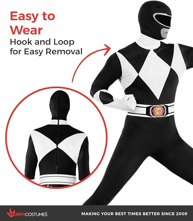 Morphsuits Adult Black Power Ranger Morphsuit Mens Superhero Fancy Dress Costume Halloween Black M
