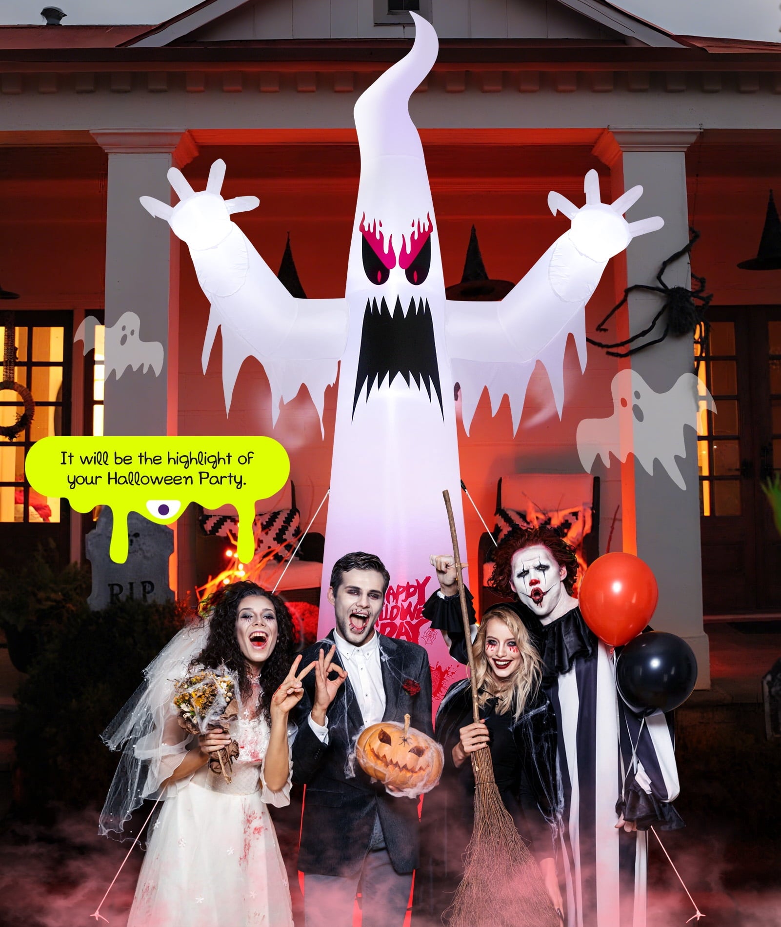Ayieyill 8.5FT Halloween Inflatables Pumpkin Ghost Family with Built-in LED Lights, Halloween Blow up Yard Decorations