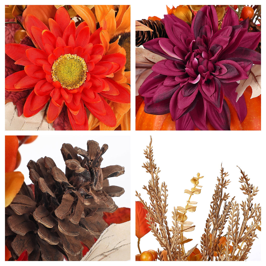 Briful 12.9"Artificial Pumpkin Floral Arrangement with Orange Sunflowers Leaves Fall Table Centerpiece for Harvest Autumn Décor