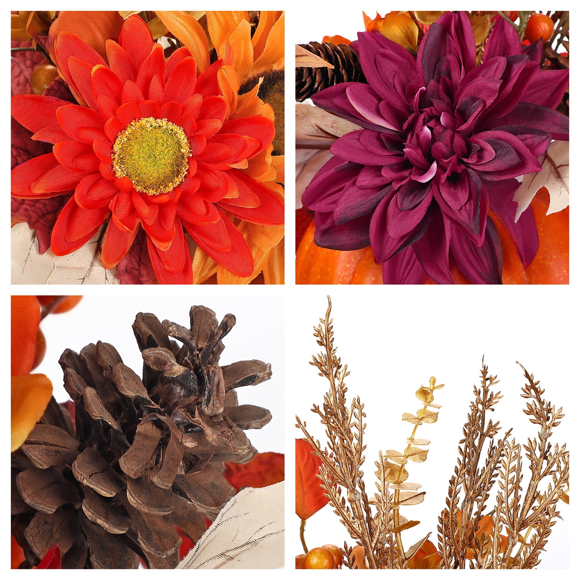 Briful 12.9"Artificial Pumpkin Floral Arrangement with Orange Sunflowers Leaves Fall Table Centerpiece for Harvest Autumn Décor