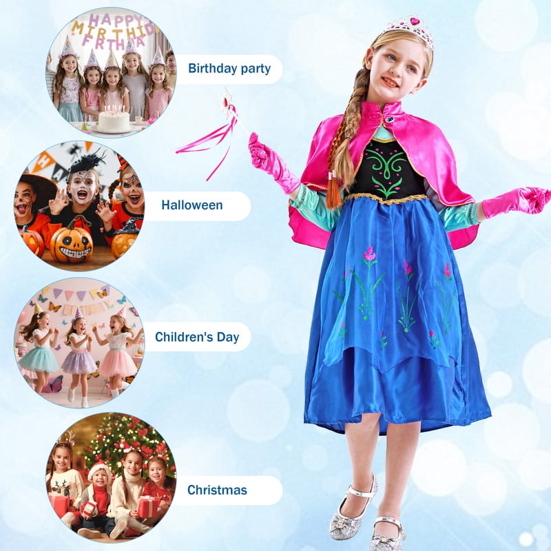 Jurebecia Princess Dress Snow Queen Costume for Girls Birthday Party Halloween Christmas Cosplay Outfit Toddler Kids 120 cm 5-6 Years
