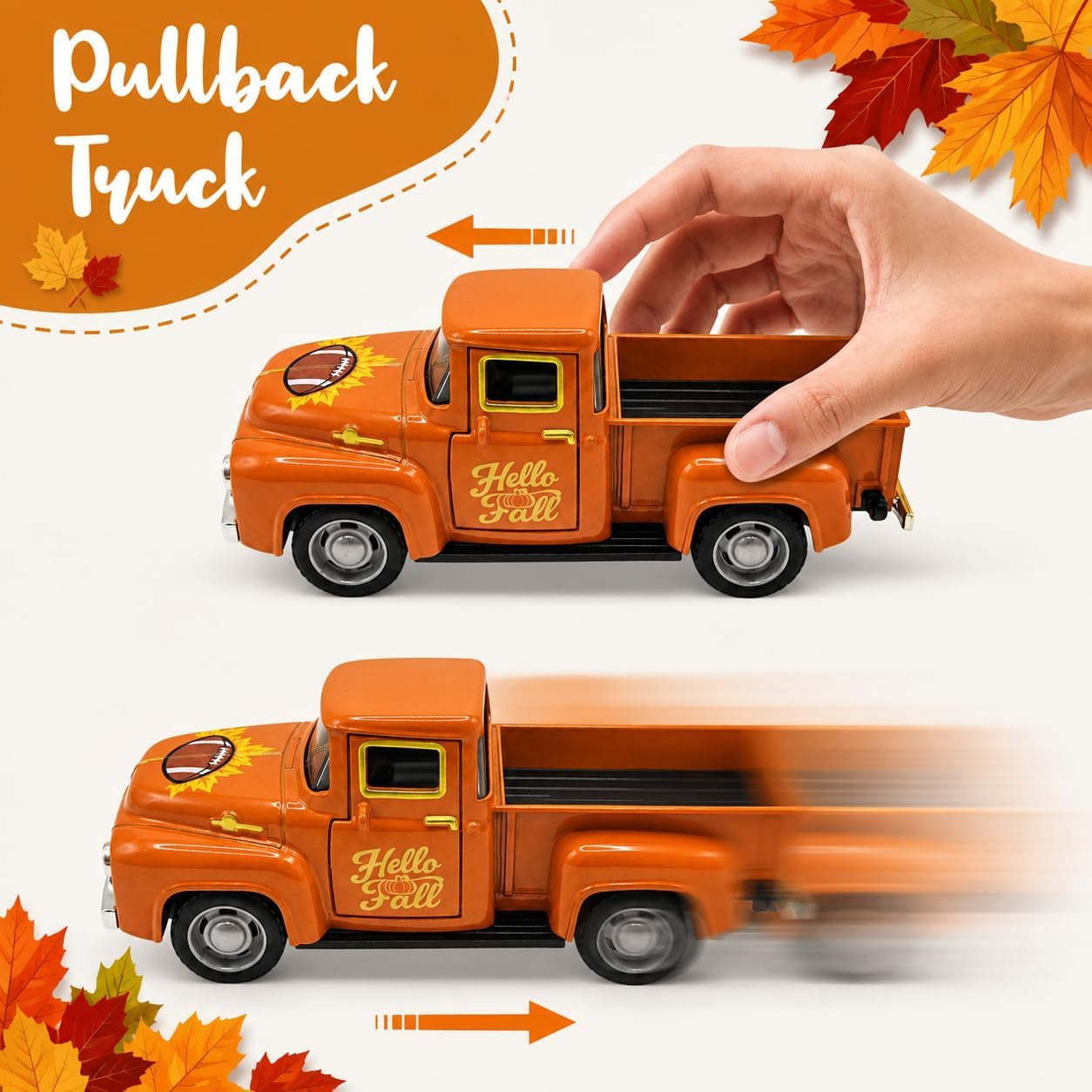 Molumo Halloween Truck Decor - Vintage Pink Pickup Truck with Ghost and Pumpkin Figurines for Halloween Home Tiered Tray Holiday Party Decoration