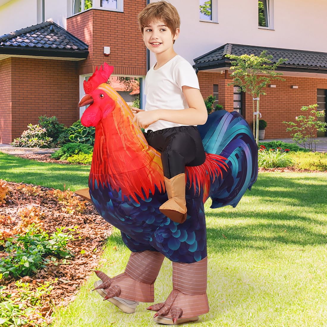 COMIN Inflatable Chicken Costume Kids Blow up Rooster Suit Funny Cosplay Halloween Costume for Unisex Boys Girls Party