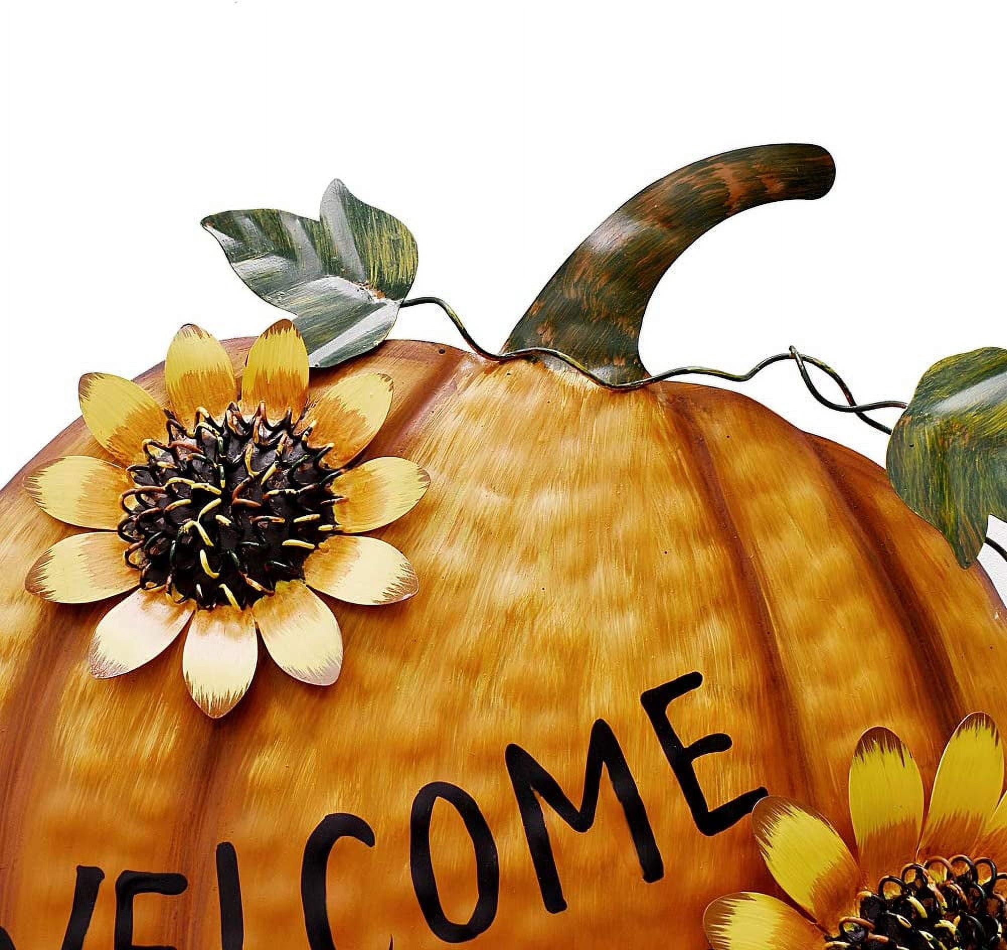 Pumpkin Garden Stake Metal Welcome Sign Fall Decor, Decorative Pumpkin Yard Garden Dcor Outdoor for Autumn Harvest Thanksgiving Halloween Rustic Pumpkin Decoration for Home (1, 14inX36.75in)