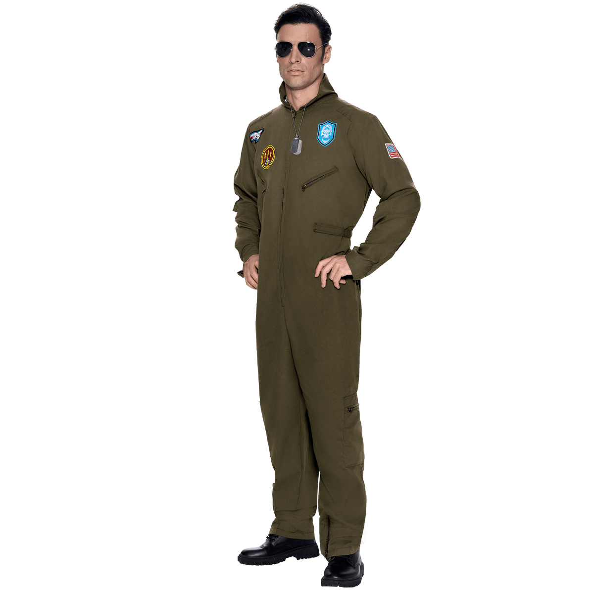 Joyfy Flight Pilot Costume for Adults Pilots Uniform Costume Movie Icon Green Jumpsuit for Men Halloween Party Fancy Dress up Cosplay
