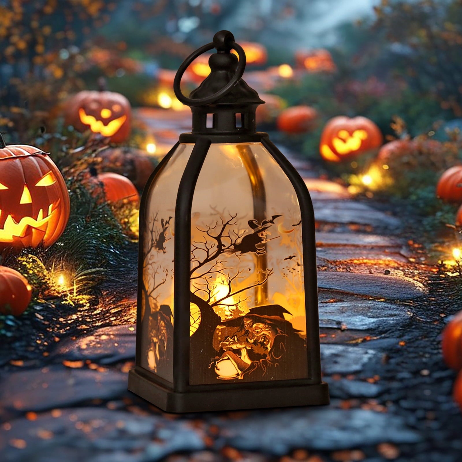 Cheapark Halloween Lanterns Decorations, Battery Operated Black Pumpkin Witch Lanterns, Flickering Light For Indoor Party Home Decor