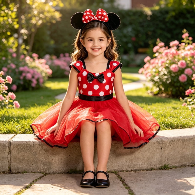 Jurebecia Girls Red Polka Dot Tutu Dress with Bow Headband, Baby Toddler Party Costume for Birthday & Cosplay (110 cm)