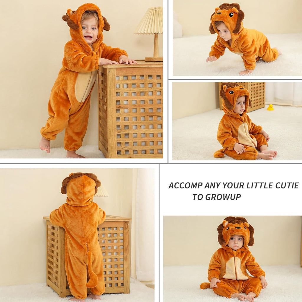 WIBACKER 0-3T Unisex Baby Animal Costume Winter Autumn Flannel Hooded Romper Christmas and Halloween Dinosaur Cosplay Jumpsuit
