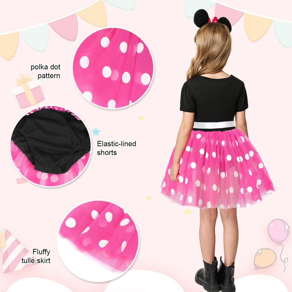 Jurebecia Girls Red Polka Dot Tutu Dress with Bow Headband, Baby Toddler Party Costume for Birthday & Cosplay (110 cm)