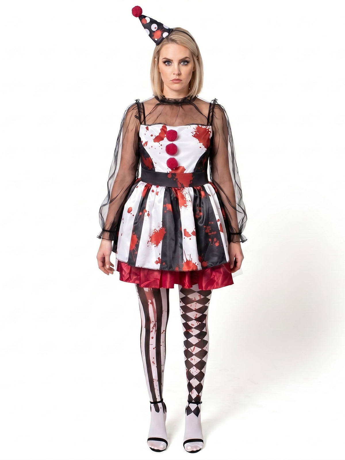 Joyfy Girls Clown Costume, Halloween Scary Clown Costume, Family Matching Bloody Jester Dress for Girls Halloween Dress up, Role Play, Cosplay Party