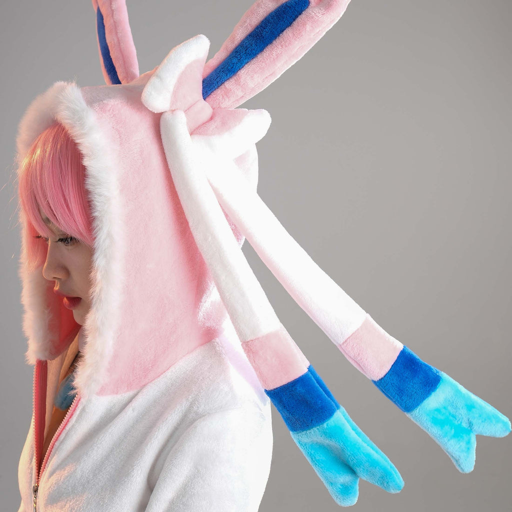 Women sexy Fluffy Hooded Bodysuit Halloween Deep V Kawaii One Piece Lingerie Rompers with Choker and Socks