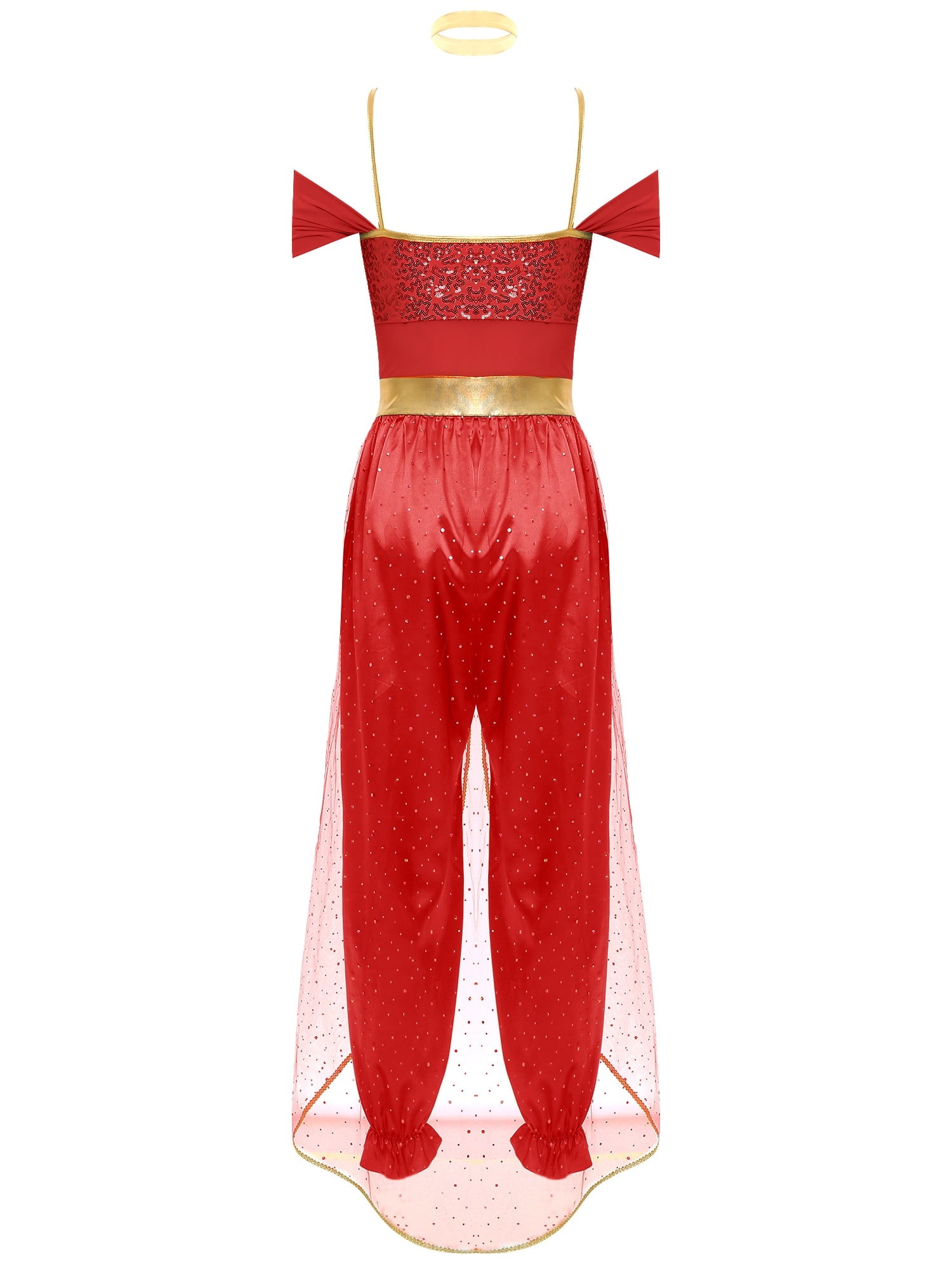 YiZYiF Women's Arabian Princess Dance Costume Halloween Party Fancy Dress Shiny Belly Dance Jumpsuit Turquoise B M