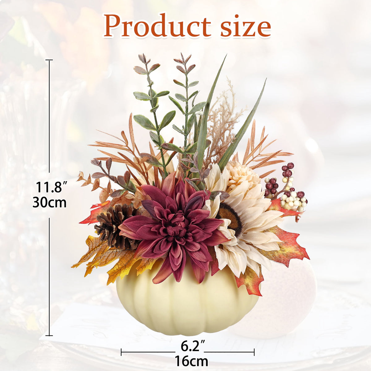 Briful 12.9"Artificial Pumpkin Floral Arrangement with Orange Sunflowers Leaves Fall Table Centerpiece for Harvest Autumn Décor