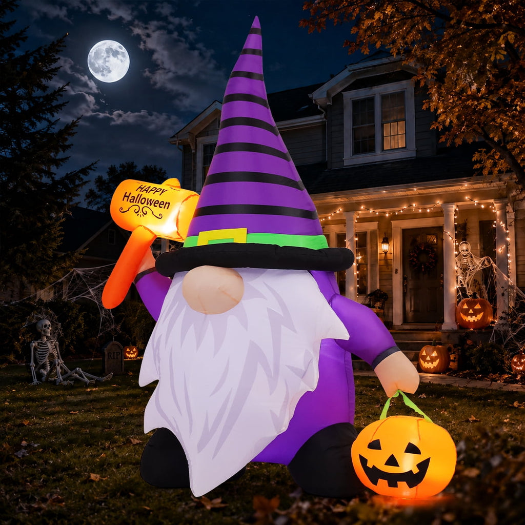 GOOSH Halloween Inflatables 6.7 FT Inflatable Gnome with Built-in LED Lights, Cute Halloween Inflatable Gnome Blow up Gnome with Pumpkin, Outdoor Halloween Decorations for Halloween Holiday Party