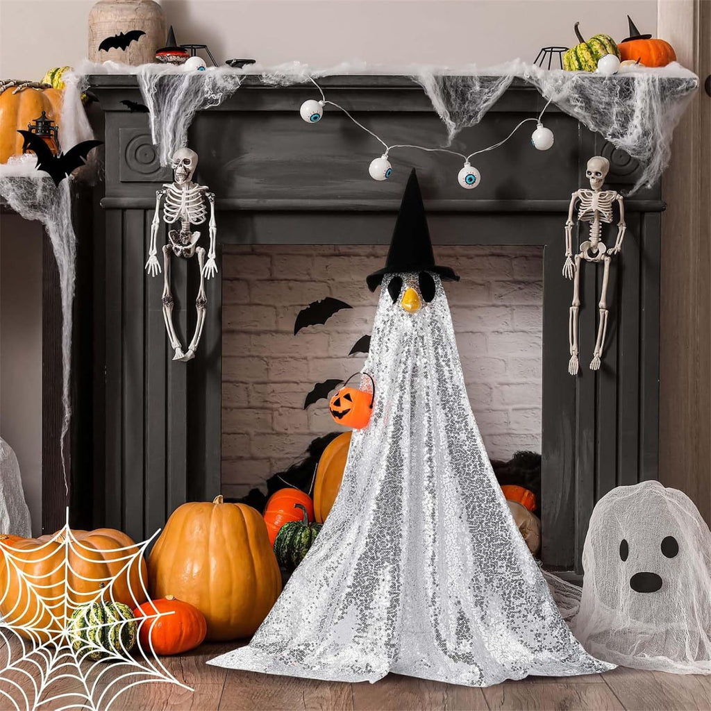 Bat Witch Hat Spiderweb Halloween Goose Clothes Fit 17/23In Cement Plastic Lawn Goose, Stylish Full Set for Outdoor Yard Patio Garden Seasonal Halloween Home Ornamental Arrangement