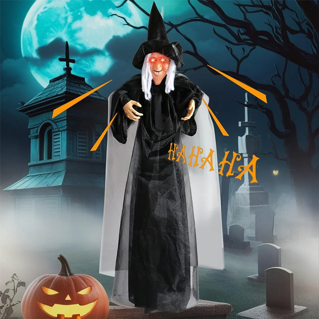 ZTTD Life Size Hanging Witch Halloween Decor (71 Inches) | Sound & Touch Activated Talking Halloween Decorations | Witch Props Excellent Choice for Haunted House | Indoor & Outdoor Animated Prop
