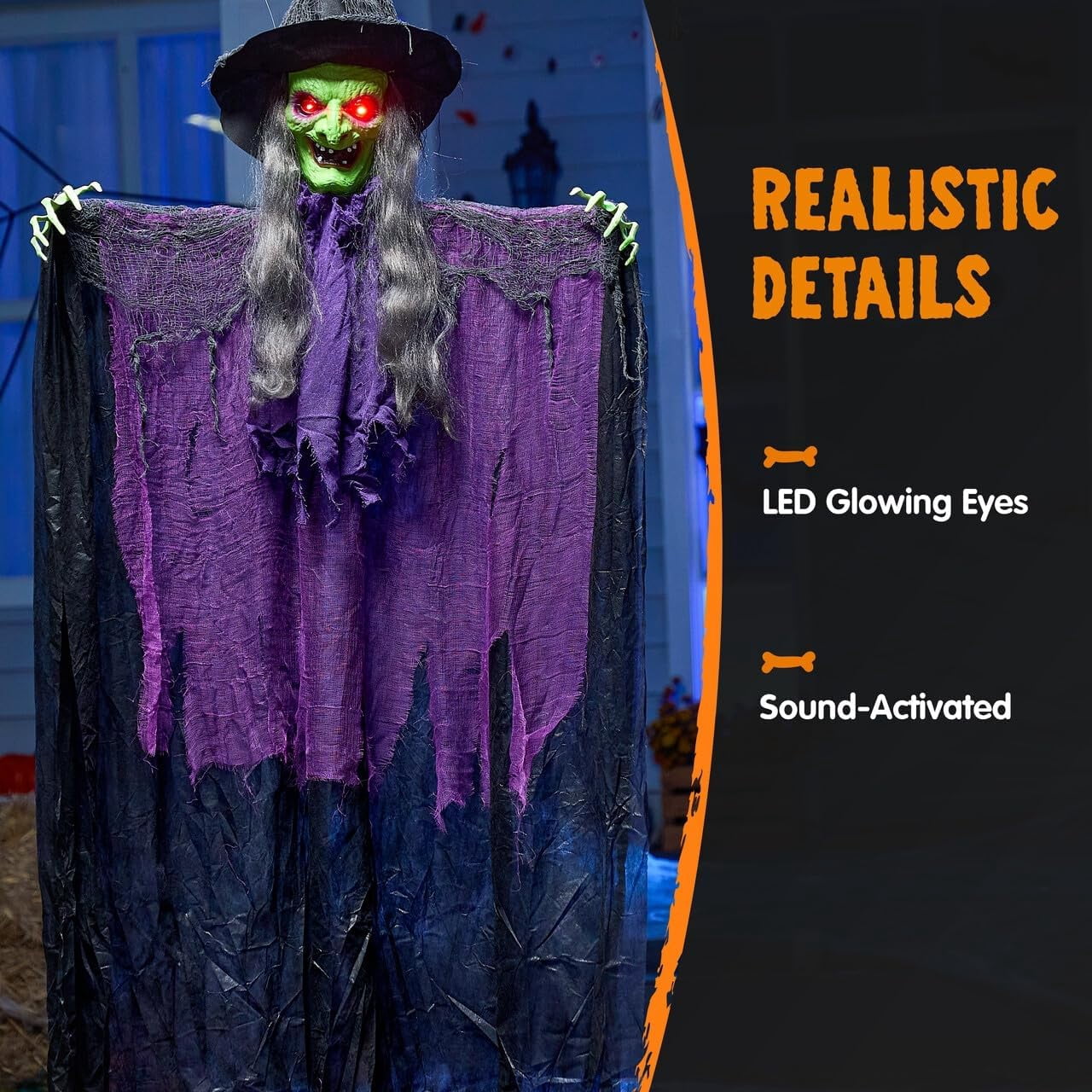 Joyfy 47" Halloween Decorations Outdoor,Life Size Animated Witch Scary Decorations Halloween Motion Activated Witch with LED Eyes & Sound,Haunted House Decor