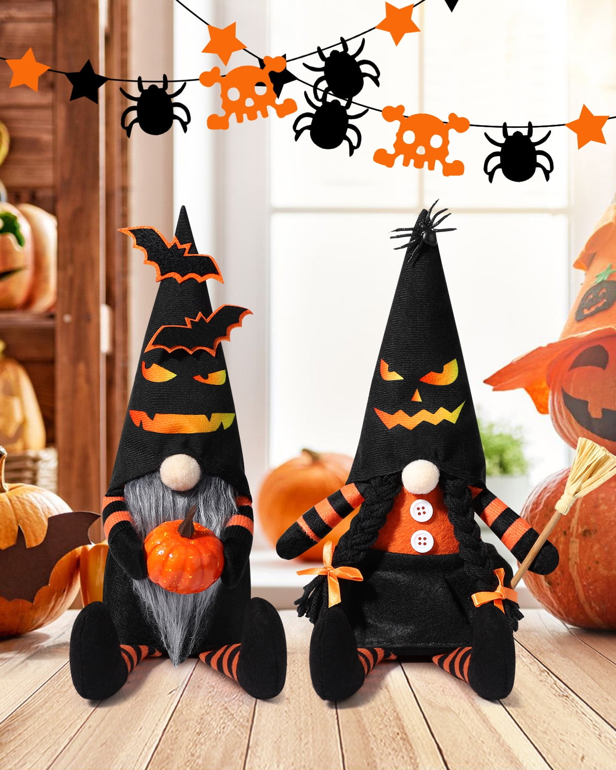 Ayieyill 2 Pack Halloween Gnomes Plush Decor, Halloween Gnome Decoration Gifts, Handmade Tomte Swedish Gnome Nisse Scandinavian Gnomes Orange