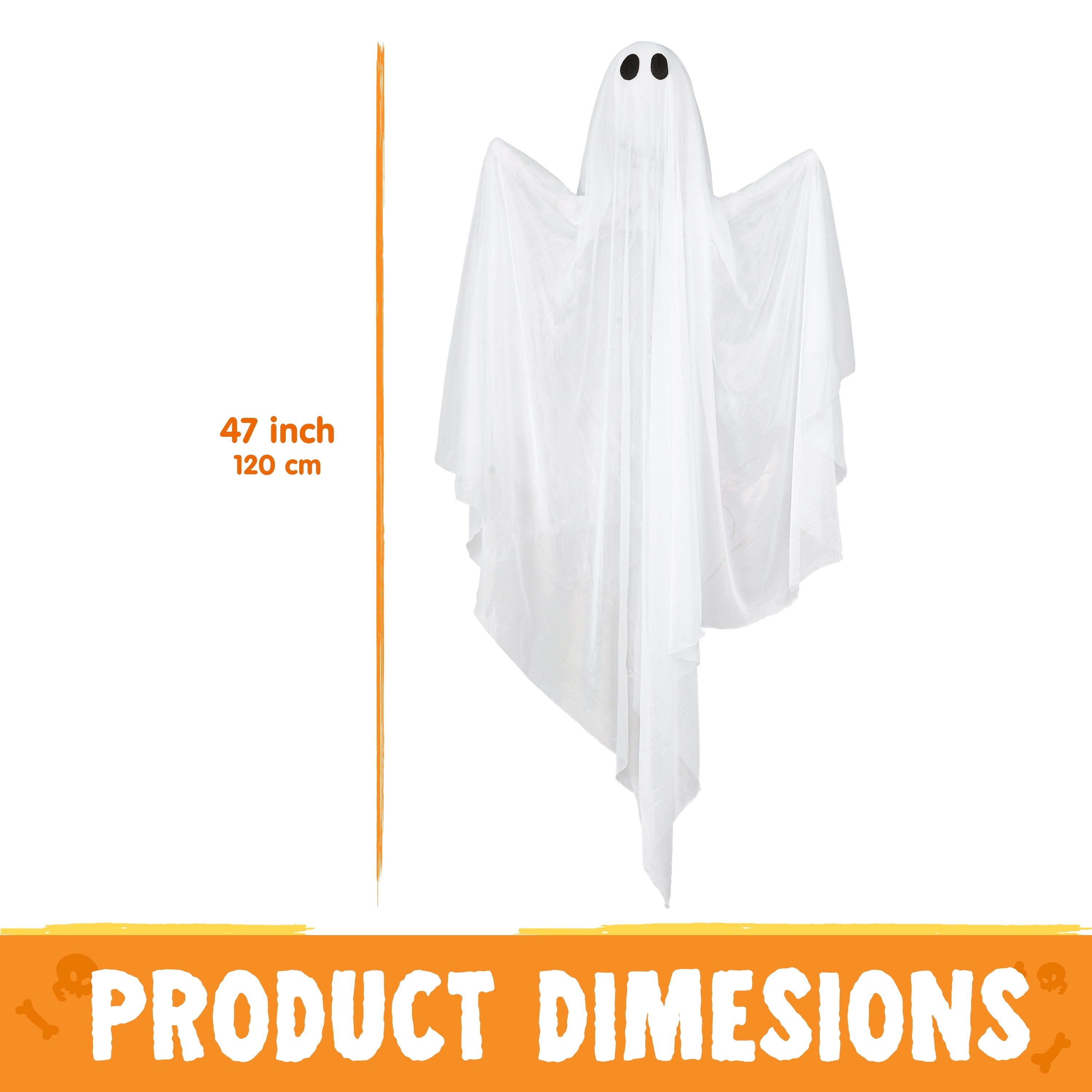 Joyfy 47" Halloween Hanging Light up Ghost Decorations Outdoor,White Ghosts with Blue LED Light and Timer Halloween Hanging Decoration Waterproof for Front Yard Patio Lawn