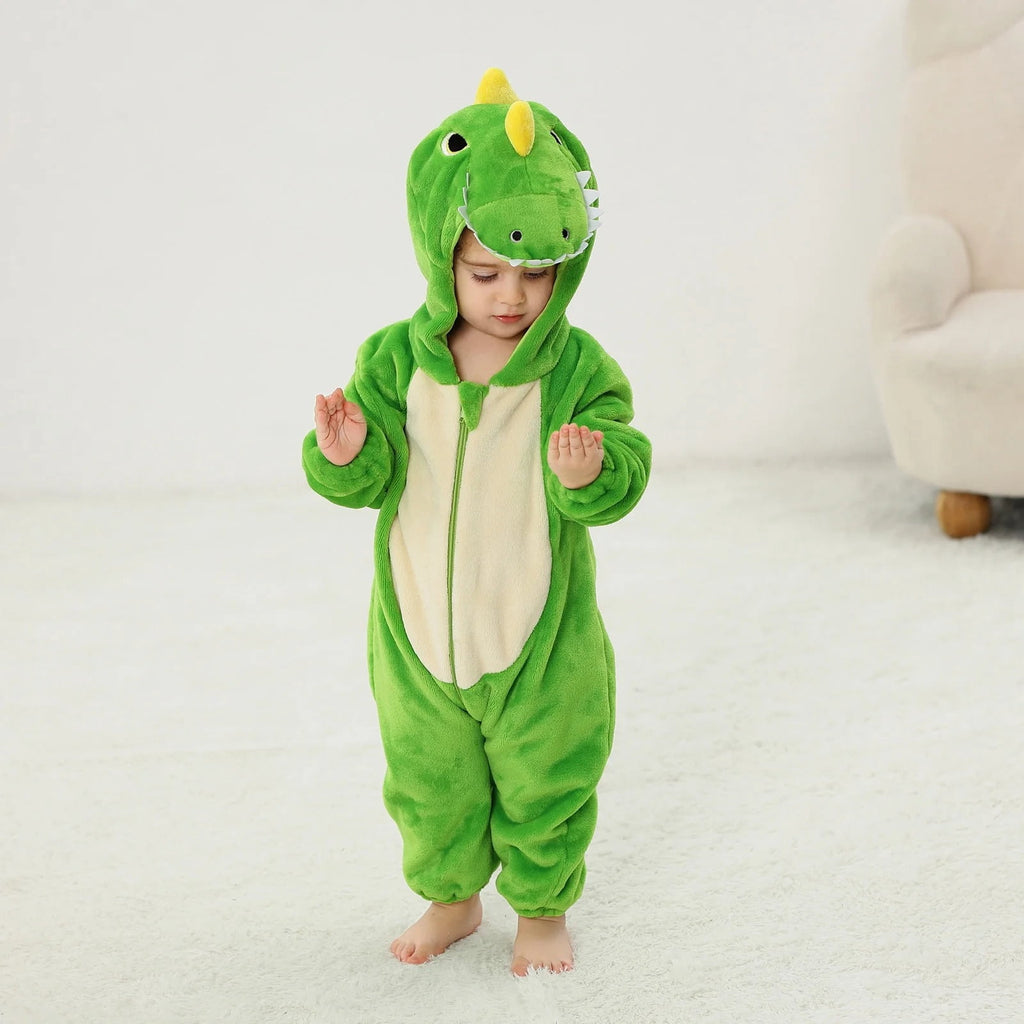 WIBACKER 0-3T Unisex Baby Animal Costume Winter Autumn Flannel Hooded Romper Christmas and Halloween Dinosaur Cosplay Jumpsuit
