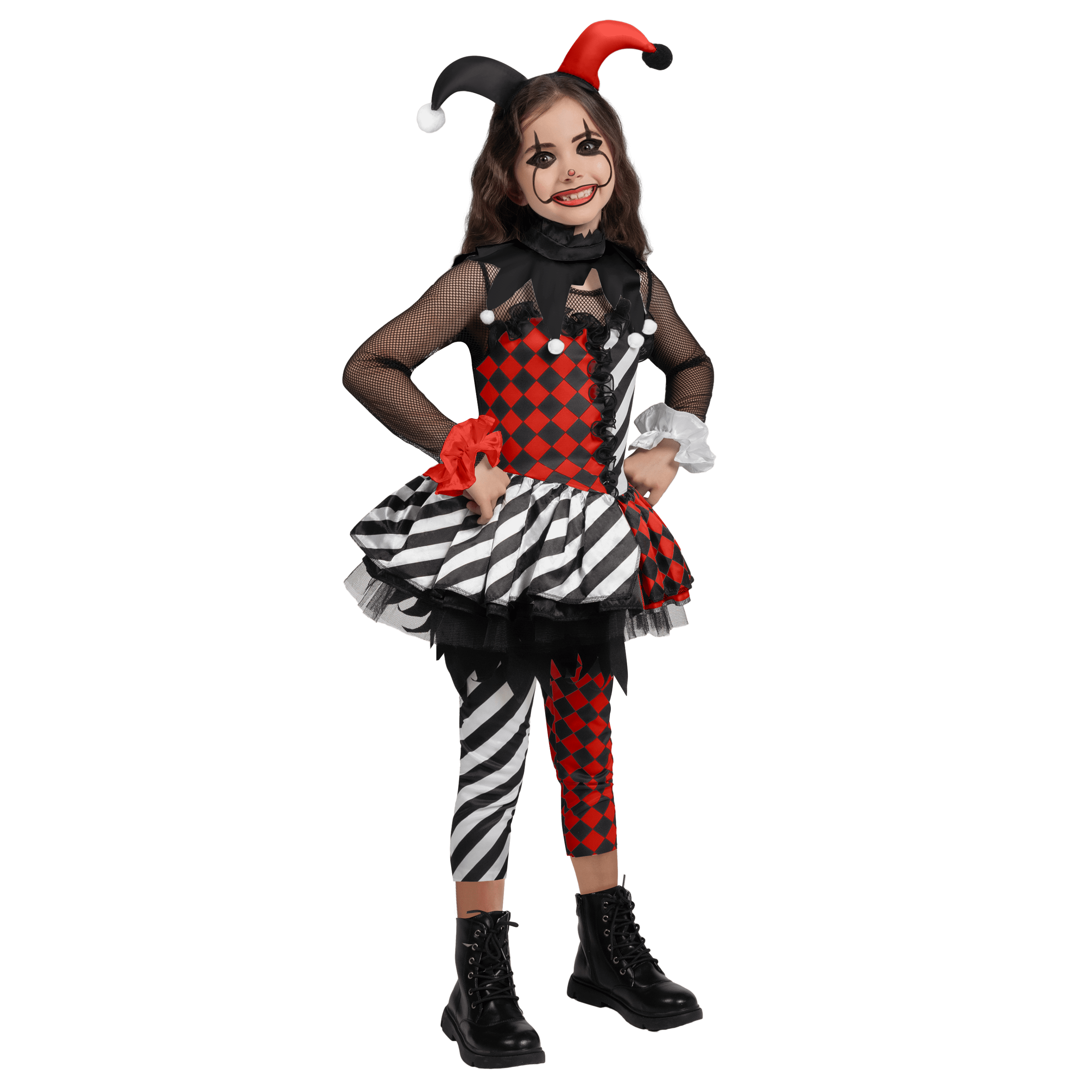 Joyfy Girls Clown Costume, Halloween Evil Clown Costume, Black and Red Jester Dress for Girls Halloween Party Dress Up Cosplay