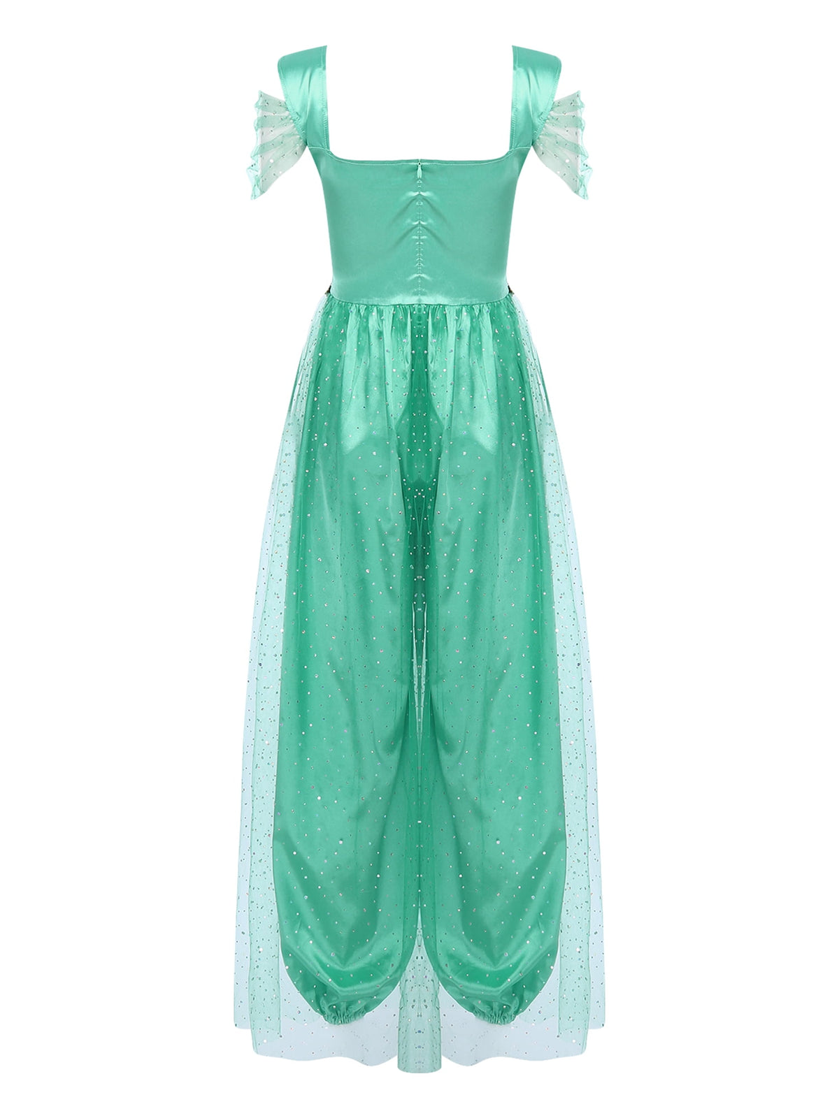 Aislor Women Halloween Arabian Princess Cosplay Costume Sequins Belly Dance Romper Jumpsuit Fancy Dress Lake Blue L