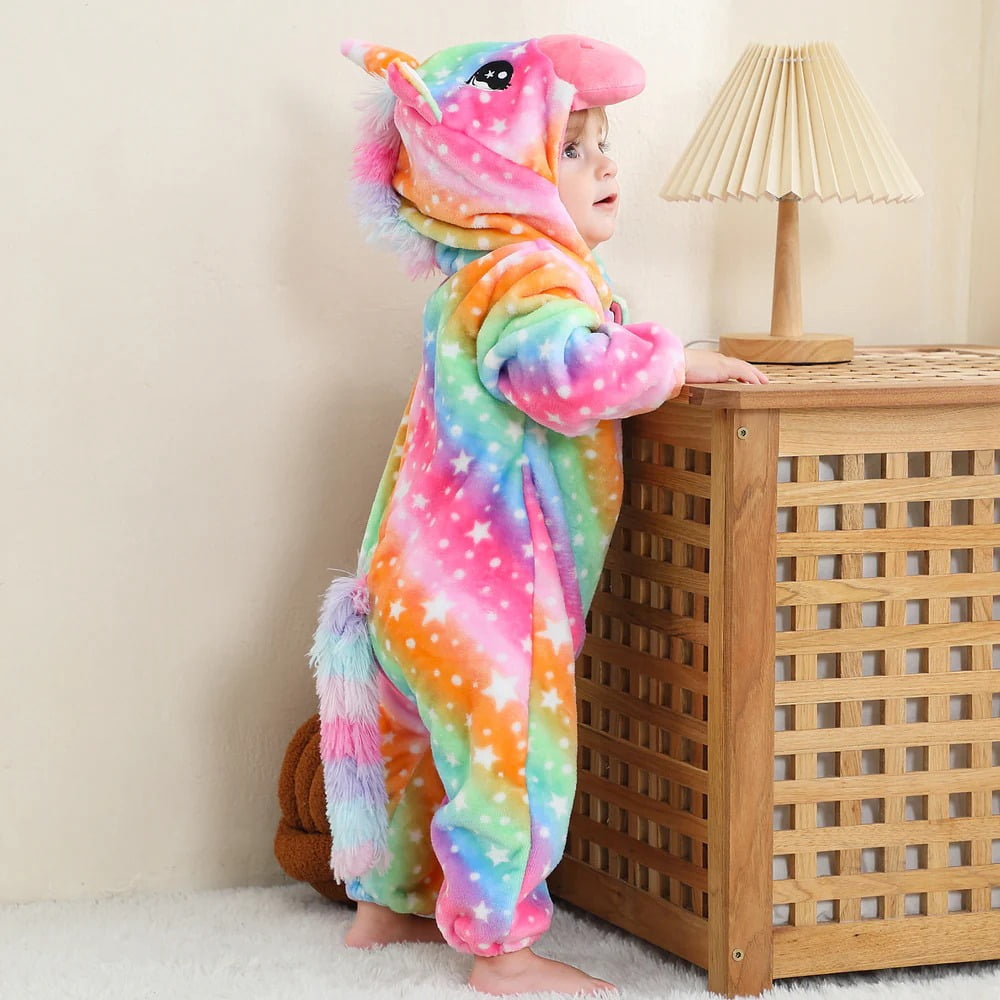WIBACKER 0-3T Unisex Baby Animal Costume Winter Autumn Flannel Hooded Romper Christmas and Halloween Dinosaur Cosplay Jumpsuit