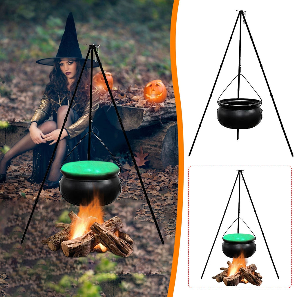 Large Halloween Witches Cauldron with Lights Black Plastic Bowl Outdoor Decor,Halloween Party Decorations,Large Witches Cauldron on Tripod with Lights,for Patio Garden Lawn Decor