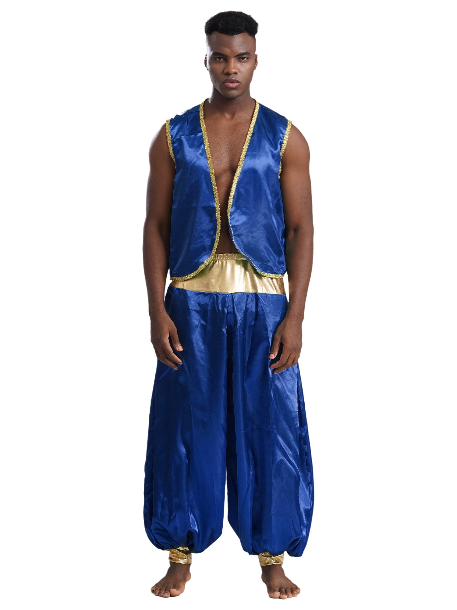 iiniim Mens Arabian Prince Costume Open Front Vest with Pants Halloween Show Fancy Dress up Outfit Royal Blue&Royal Blue S