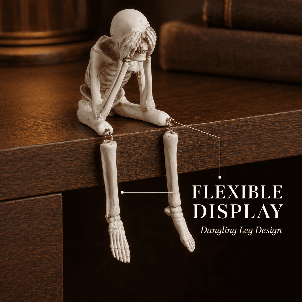 Halloween Decor Skeleton Statue Figurines Skull Decor See No Evil Hear No Evil Speak No Resin Skeleton Shelf Sitters Sitting Figurines for Home Kitchen Party Decor Table Ledge Edge Decorative (C)
